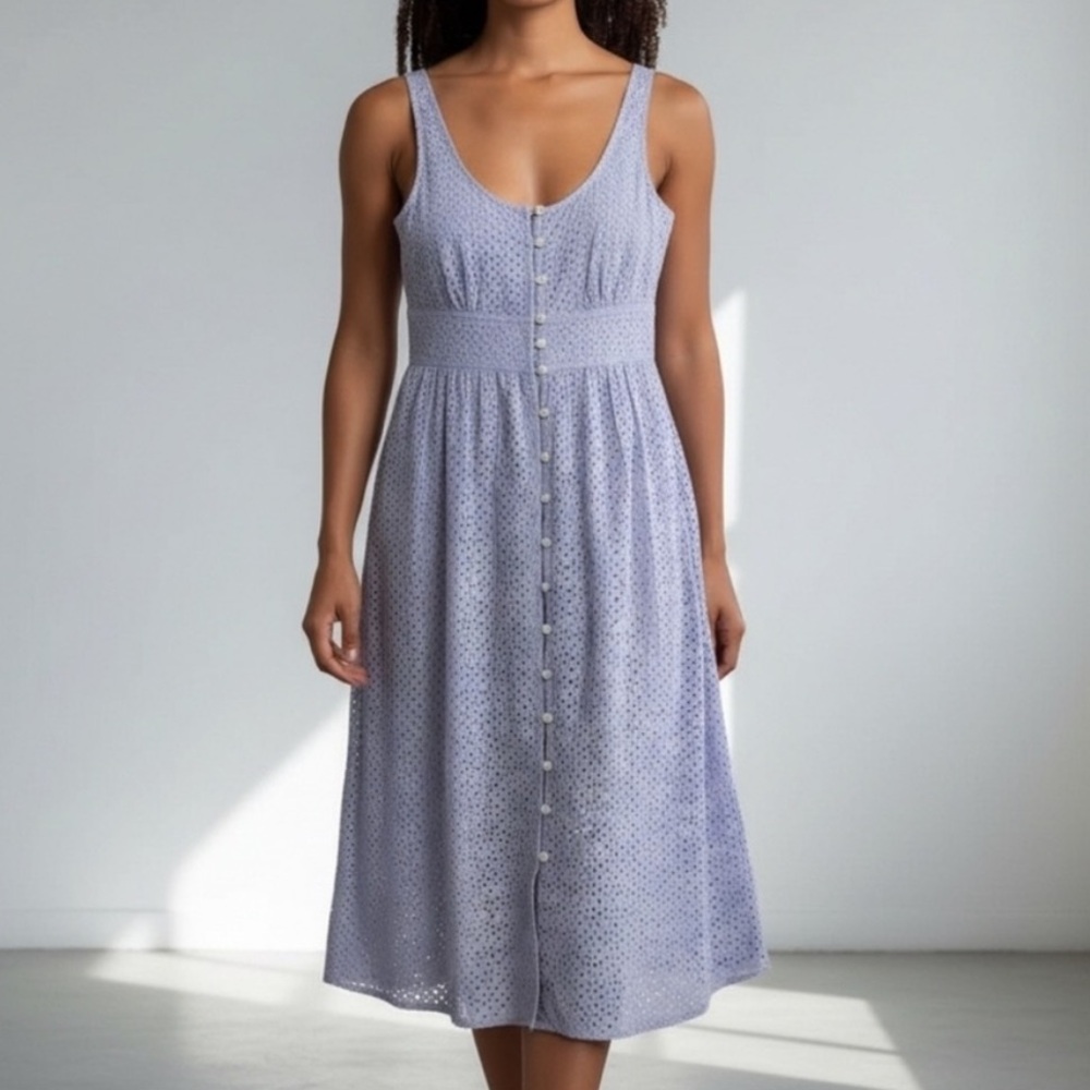 J.Crew Button Front Midi Dress Cotton Eyelet size 4